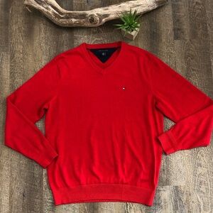Tommy Hilfiger Red Cotton Holiday V-neck Sweater
